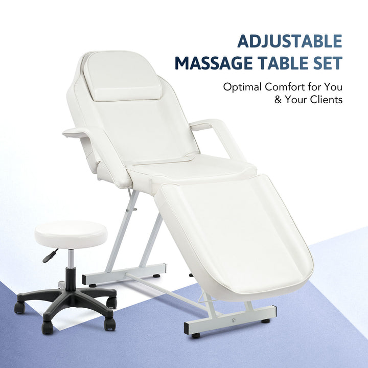 Bestco Massage Table Adjustable Beauty Salon Spa Bed for Facial Tattooing White w Stool Image 8