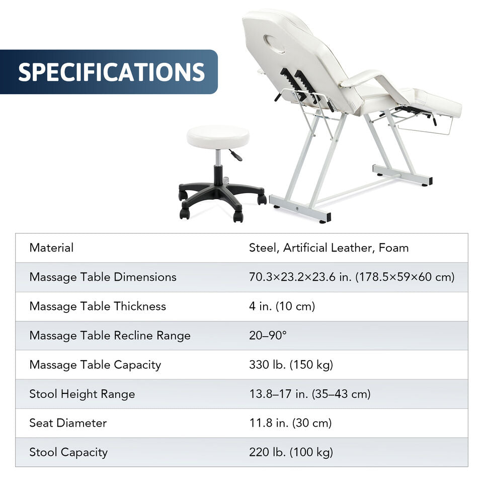 Bestco Massage Table Adjustable Beauty Salon Spa Bed for Facial Tattooing White w Stool Image 6