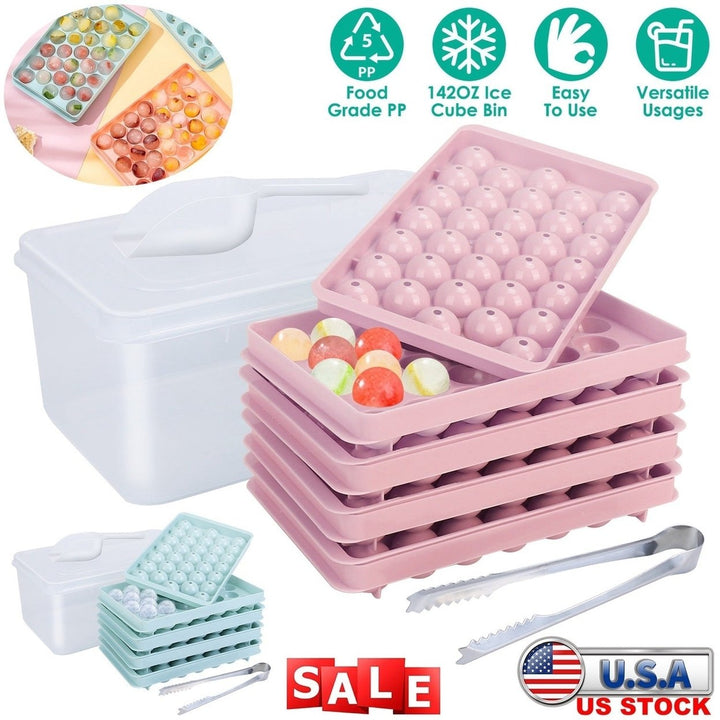 4 Packs Small Ice Cube Trays Mini Circle Ice Cube Tray Round Ice Ball Maker Mold with Lid Bin 132Pcs Ice Cubes for Image 7