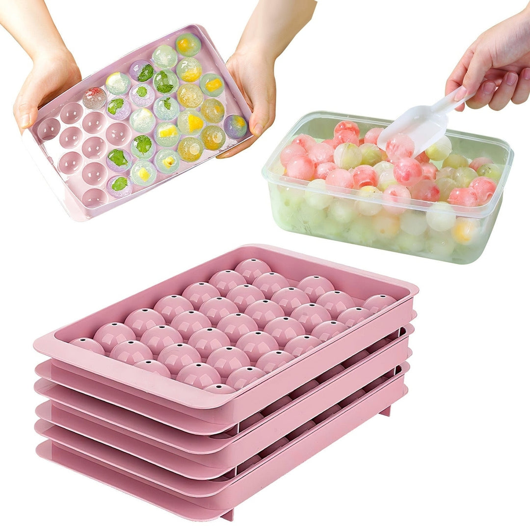 4 Packs Small Ice Cube Trays Mini Circle Ice Cube Tray Round Ice Ball Maker Mold with Lid Bin 132Pcs Ice Cubes for Image 11