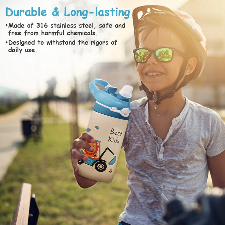 13.5Oz Insulated Stainless Steel Water Bottle Leak-proof Bottle for Kids with Straw Push Button Lock Switch Thermos Cup Image 10