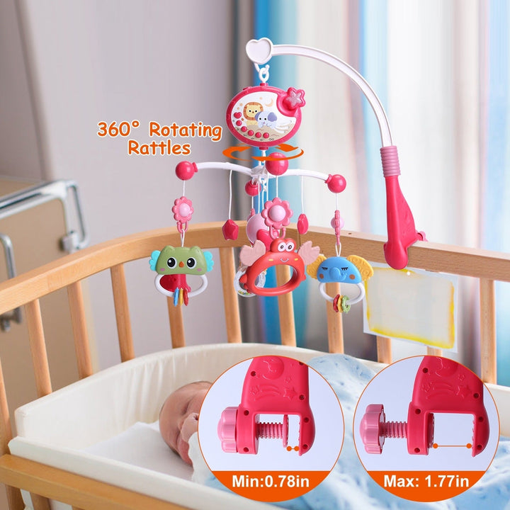 Baby Musical Crib Bed Bell Rotating Mobile Star Projection Nursery Light Baby Rattle Toy with Music Box Remote Control Image 3