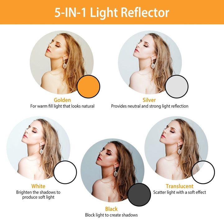 5 In 1 Photography Round Light Reflector Collapsible Multi Disc Light Diffuser with Storage Bag Translucent Silver Gold Image 3