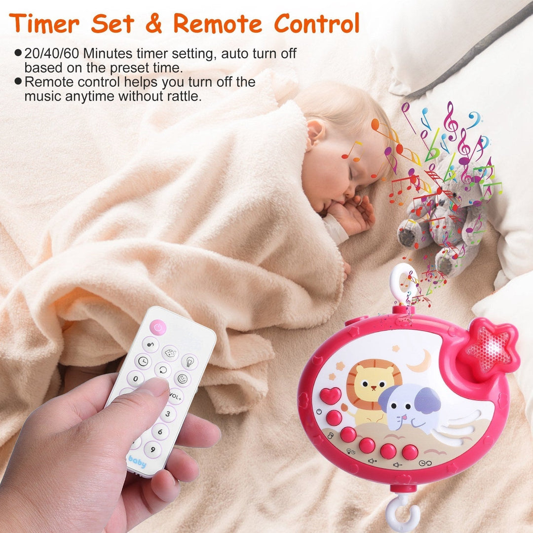 Baby Musical Crib Bed Bell Rotating Mobile Star Projection Nursery Light Baby Rattle Toy with Music Box Remote Control Image 6