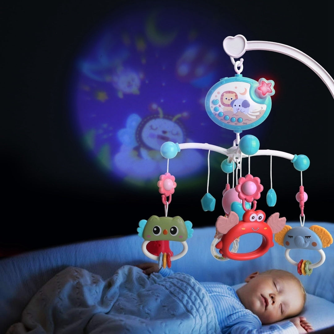 Baby Musical Crib Bed Bell Rotating Mobile Star Projection Nursery Light Baby Rattle Toy with Music Box Remote Control Image 11