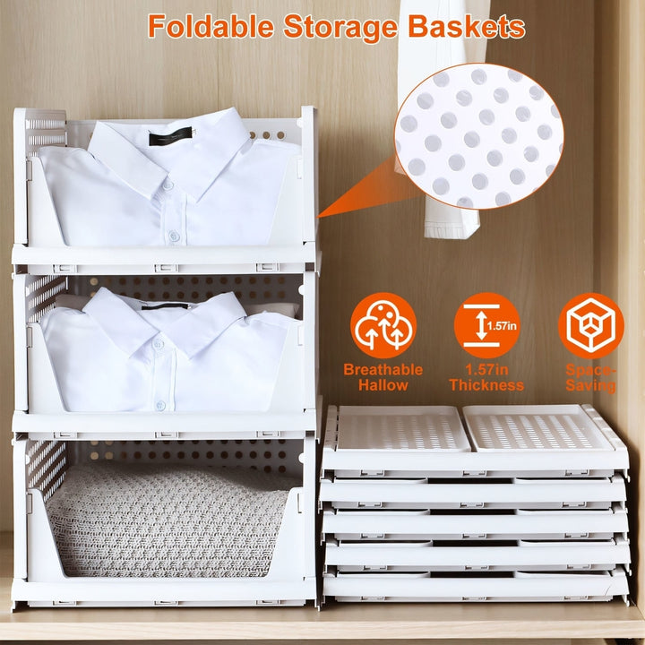 4 Packs Plastic Storage Box Closet Organizer Foldable Storage Bin Stackable Drawer with Slide Rail Push-Pull Storage Image 4