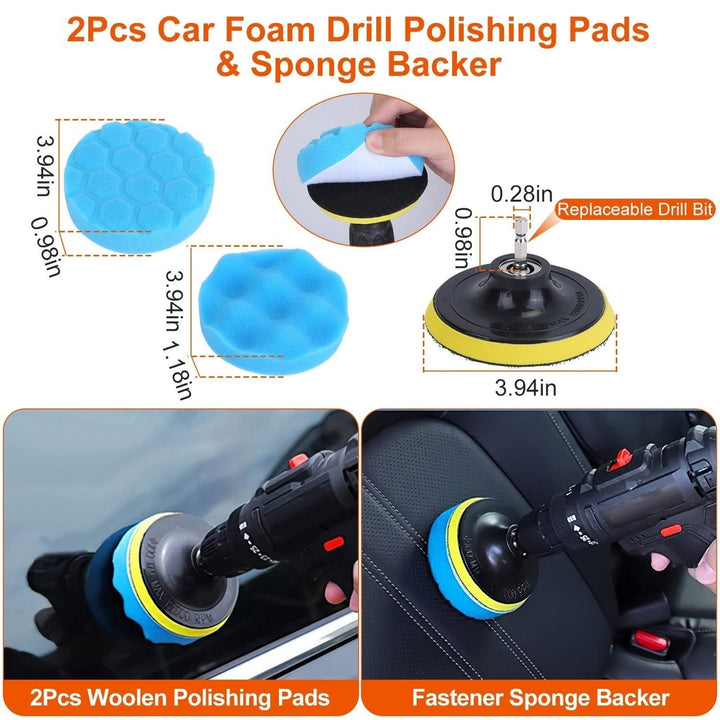 26Pcs Car Detailing Brush Kit Exterior Interior Car Cleaning Set Drill Brush Set Car Buffing Sponge Pads Kit for Image 6