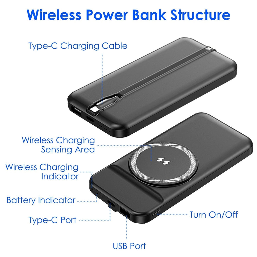 10000mAh 22.5W Magnetic Wireless Power Bank PD Fast Charging Portable Charger with Built in Type C Cables 15W Wireless Image 2