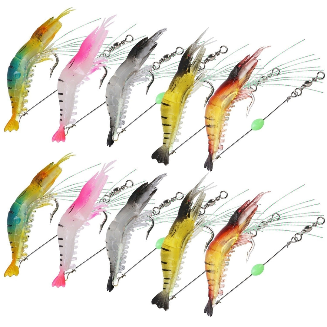 10Pcs Shrimp Bait Set Silicond Soft Lifelike Shrimp Fishing Lures with Luminous Sharp Hooks for Freshwater Saltwater Image 1