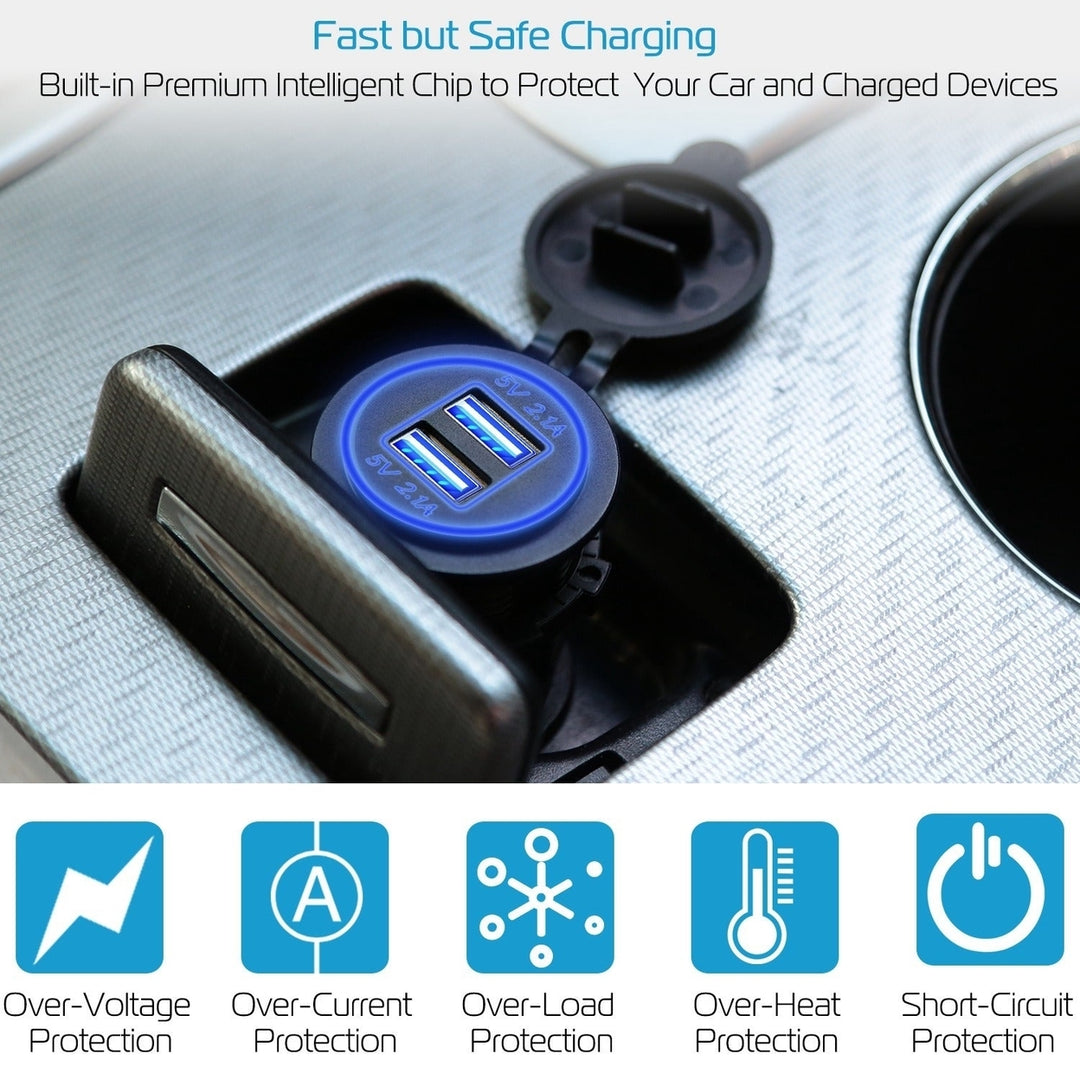 1Pc 2 USB Charger 12V 24V Car Cigarette Lighter Socket Splitter Dual USB 2.1A Outlet Car Charger IP65 waterproof for Car Image 4