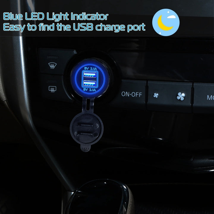 1Pc 2 USB Charger 12V 24V Car Cigarette Lighter Socket Splitter Dual USB 2.1A Outlet Car Charger IP65 waterproof for Car Image 9