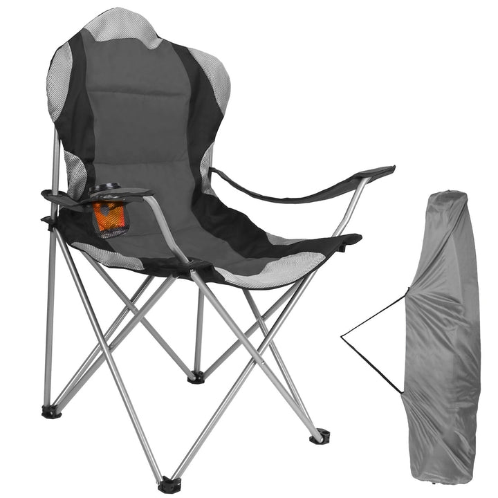 Foldable Camping Chair Heavy Duty Steel Lawn Chair Padded Seat Arm Back Beach Chair 330LBS Max Load with Cup Holder Image 3