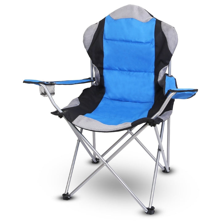 Foldable Camping Chair Heavy Duty Steel Lawn Chair Padded Seat Arm Back Beach Chair 330LBS Max Load with Cup Holder Image 4