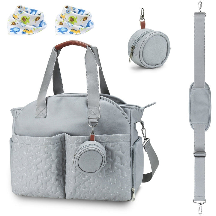 Breast Pump Bag Diaper Tote Bag with Detachable Shoulder Strap Side Pocket Free Baby Bibs Image 1