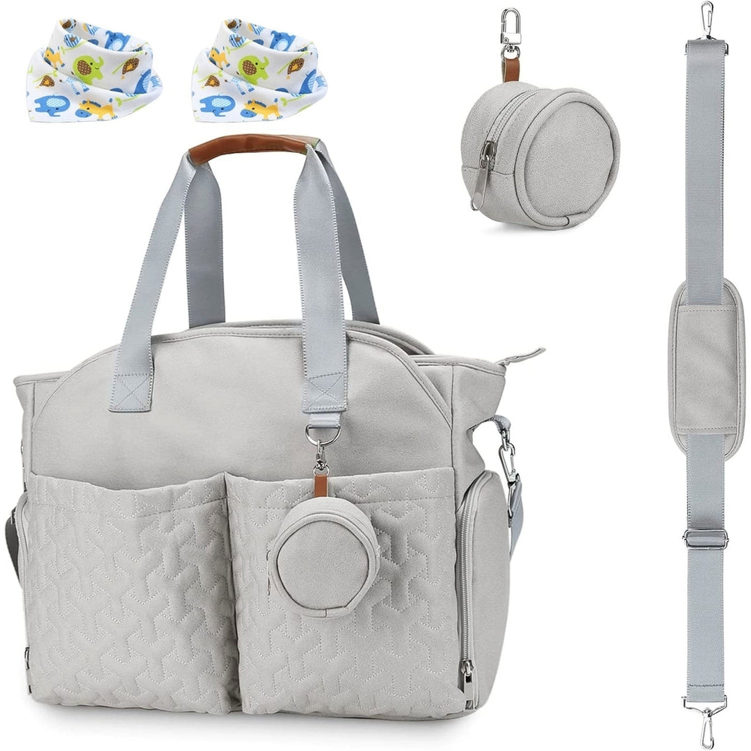 Breast Pump Bag Diaper Tote Bag with Detachable Shoulder Strap Side Pocket Free Baby Bibs Image 3