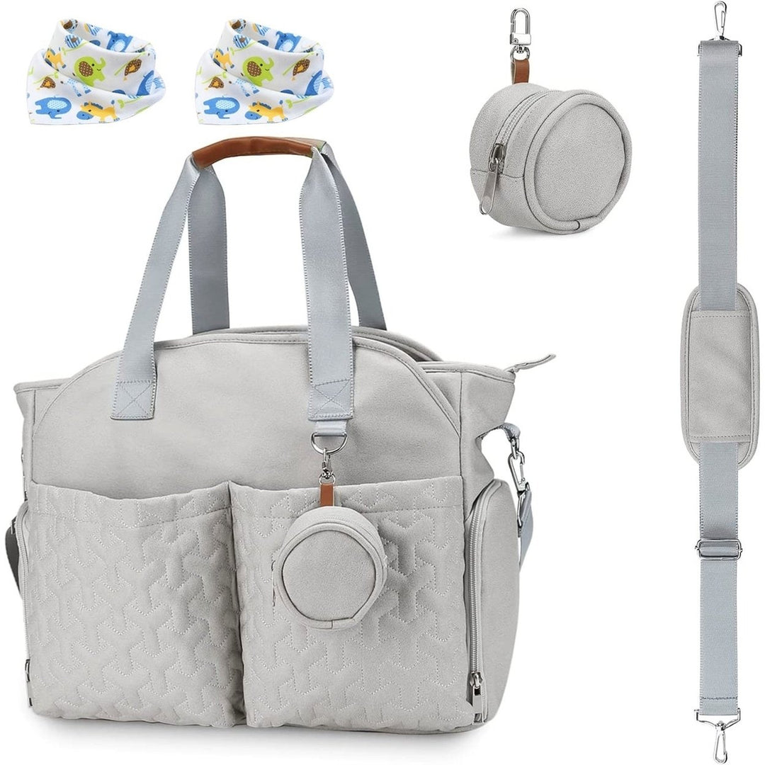 Breast Pump Bag Diaper Tote Bag with Detachable Shoulder Strap Side Pocket Free Baby Bibs Image 1