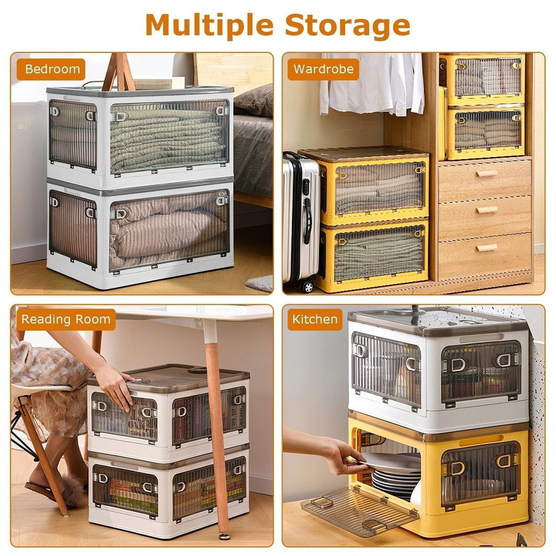 Foldable Storage Bins with Lid 4 Doors Collapsible Stackable Closet Organizer Containers with Lock 4Pcs Wheels Image 10