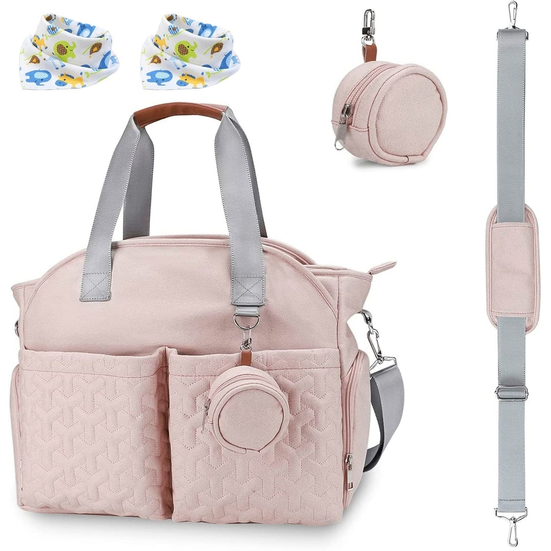 Breast Pump Bag Diaper Tote Bag with Detachable Shoulder Strap Side Pocket Free Baby Bibs Image 10