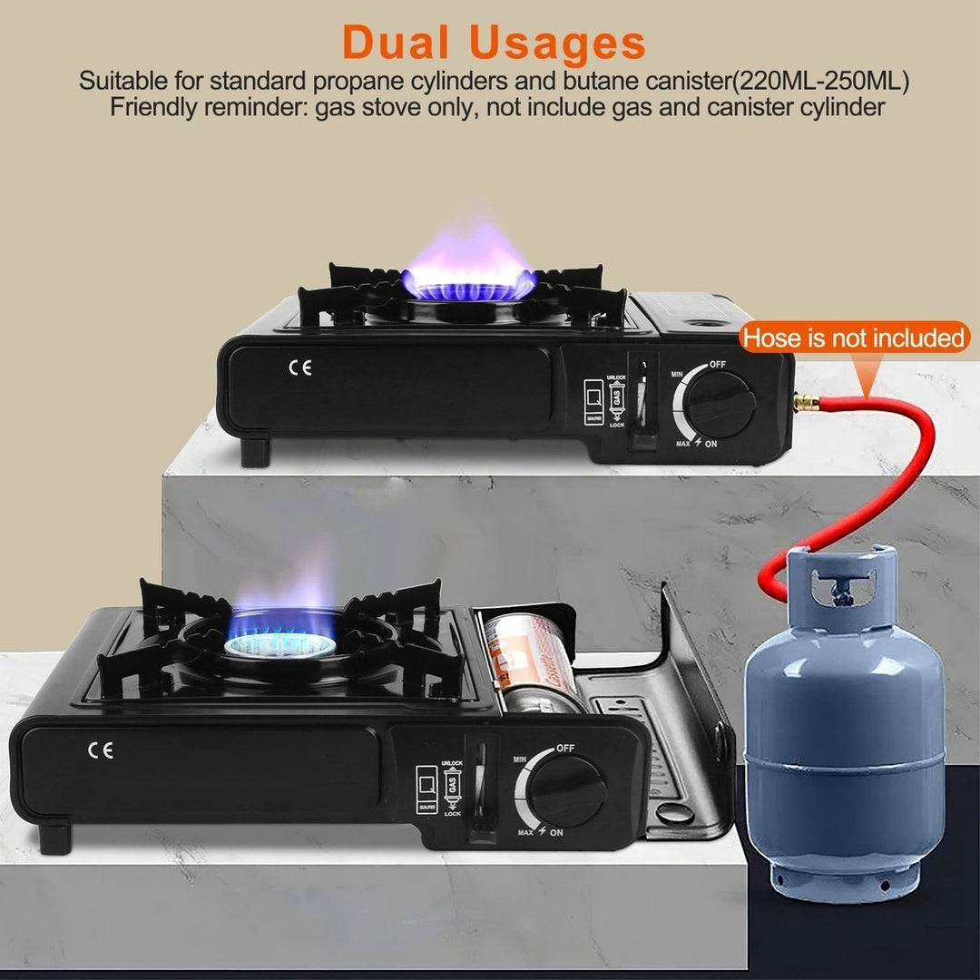 3300W Portable Camping Stove Butane Canister Dual Fuel Burner Piezo Electric Ignition Single Burner with Automatic Tank Image 2