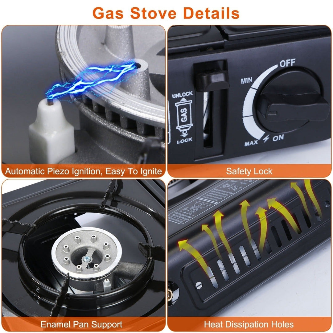 3300W Portable Camping Stove Butane Canister Dual Fuel Burner Piezo Electric Ignition Single Burner with Automatic Tank Image 4