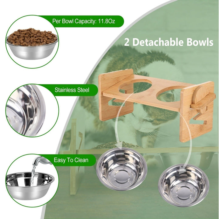 Bamboo Double Dog Raised Bowls 15 Degree Tilt Elevated Dog Bowls with 4 Adjustable Heights 2 Stainless Steel Bowls Pet Image 4