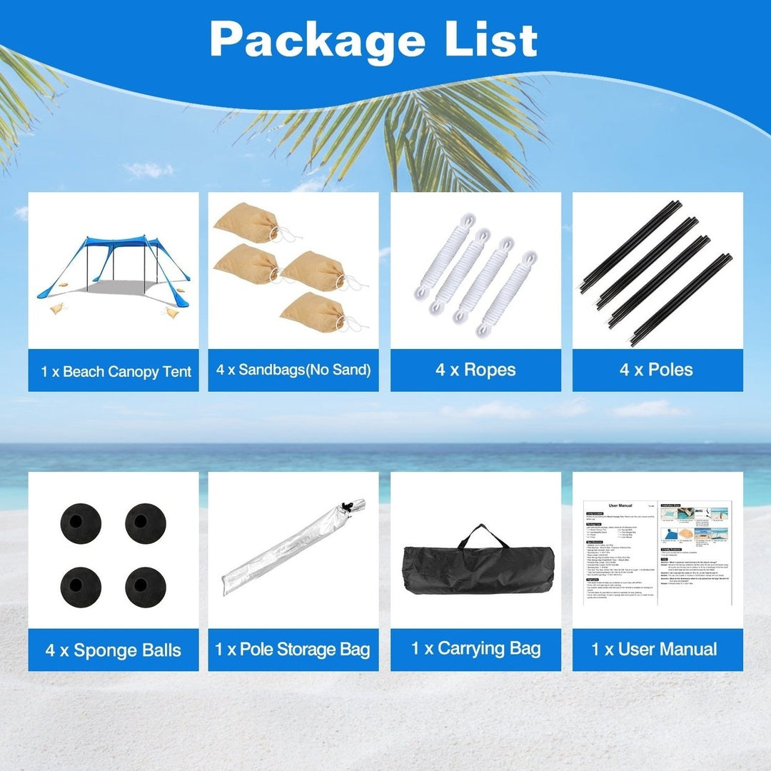 Beach Canopy Tent Sun Shelter Family Beach Tent Outdoor Shade with Sandbag Foldable Poles Carry Bag for Camping Trip Image 9