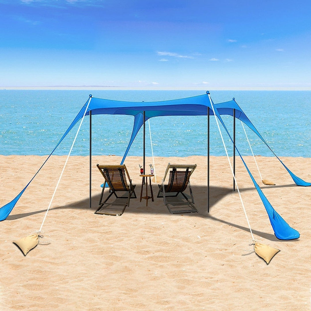 Beach Canopy Tent Sun Shelter Family Beach Tent Outdoor Shade with Sandbag Foldable Poles Carry Bag for Camping Trip Image 11