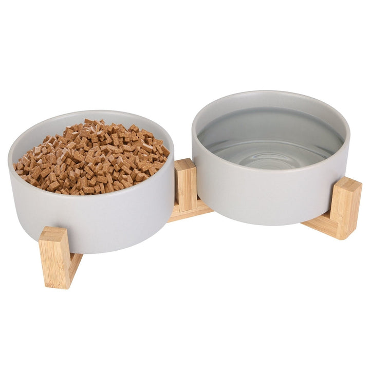 Double 28.7Oz Ceramic Pet Bowls Dog Cat Bowls with Wooden Stand Raised Pet Feeder for Small Dogs Cats Image 1