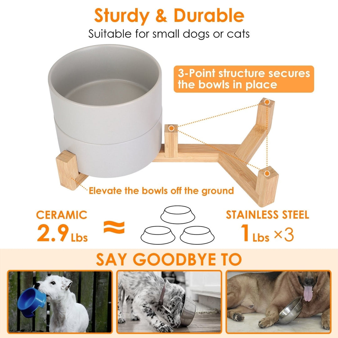 Double 28.7Oz Ceramic Pet Bowls Dog Cat Bowls with Wooden Stand Raised Pet Feeder for Small Dogs Cats Image 3