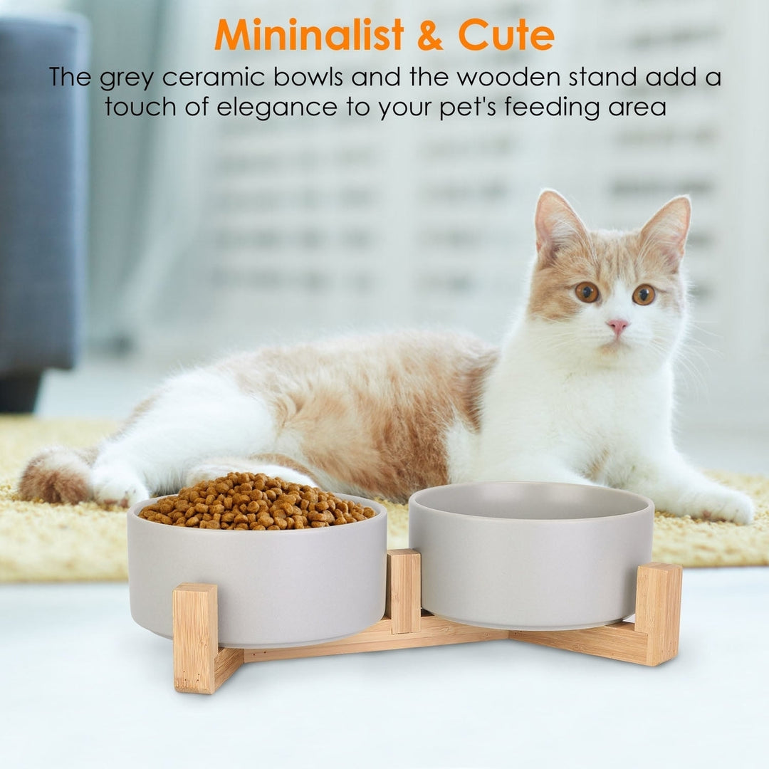 Double 28.7Oz Ceramic Pet Bowls Dog Cat Bowls with Wooden Stand Raised Pet Feeder for Small Dogs Cats Image 4