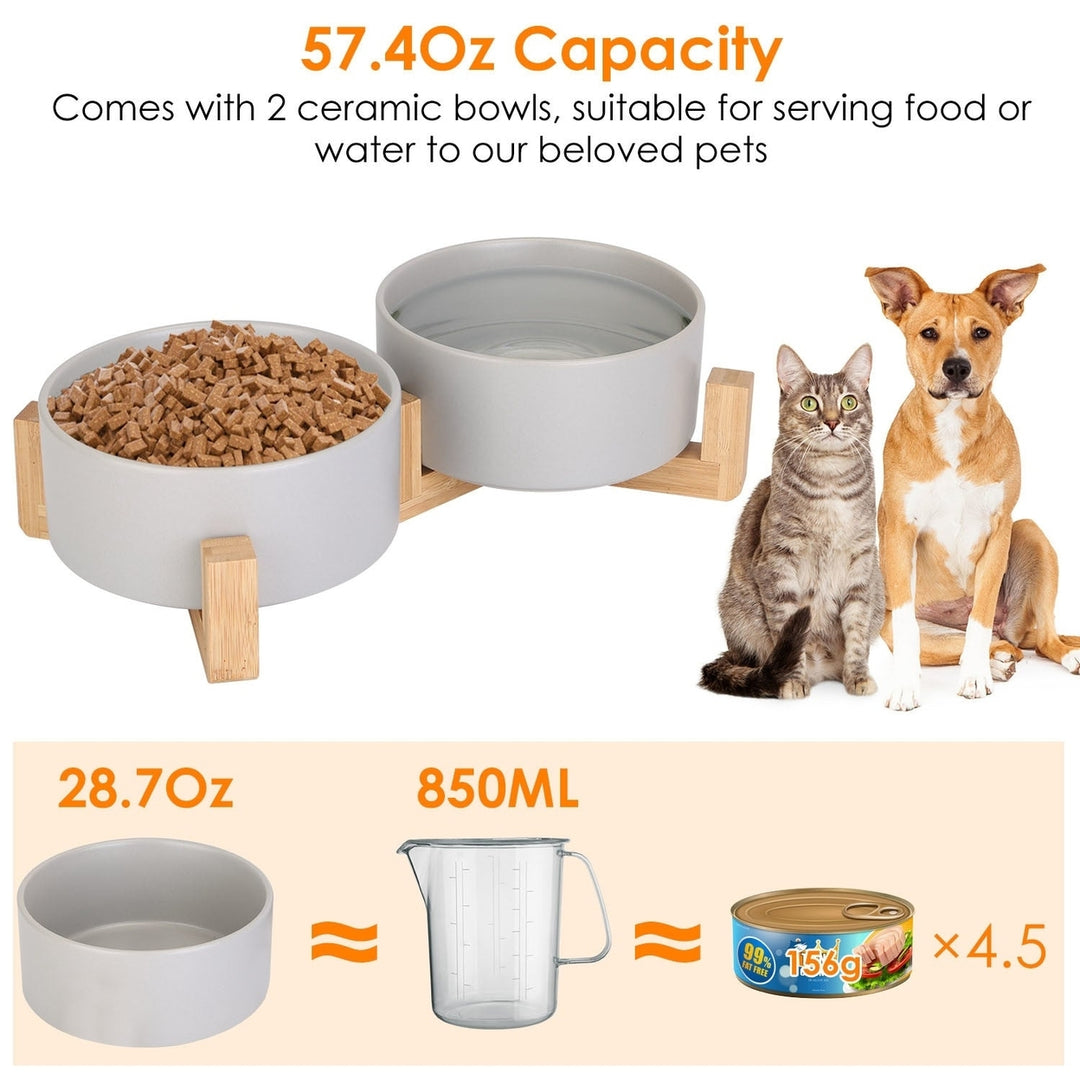 Double 28.7Oz Ceramic Pet Bowls Dog Cat Bowls with Wooden Stand Raised Pet Feeder for Small Dogs Cats Image 4