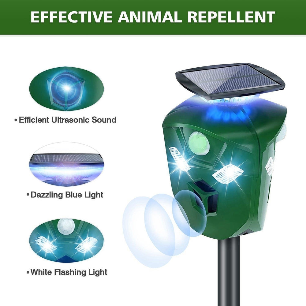 Electric Solar Powered Ultrasonic Animal Repeller Ultrasonic Animal Driver with Motion Sensor LED Flashing Lights Image 2