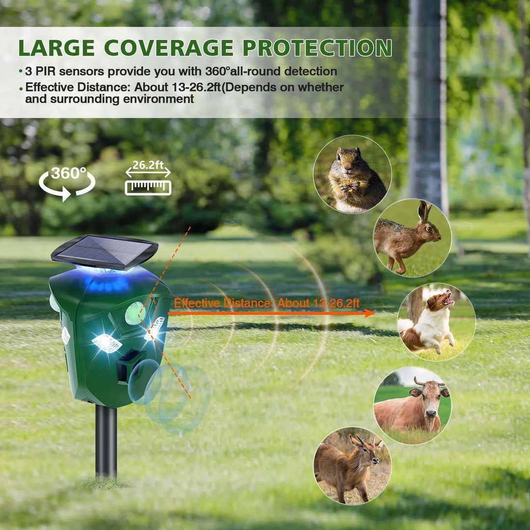 Electric Solar Powered Ultrasonic Animal Repeller Ultrasonic Animal Driver with Motion Sensor LED Flashing Lights Image 4