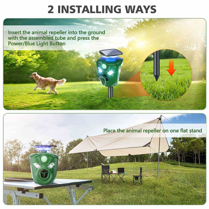 Electric Solar Powered Ultrasonic Animal Repeller Ultrasonic Animal Driver with Motion Sensor LED Flashing Lights Image 6