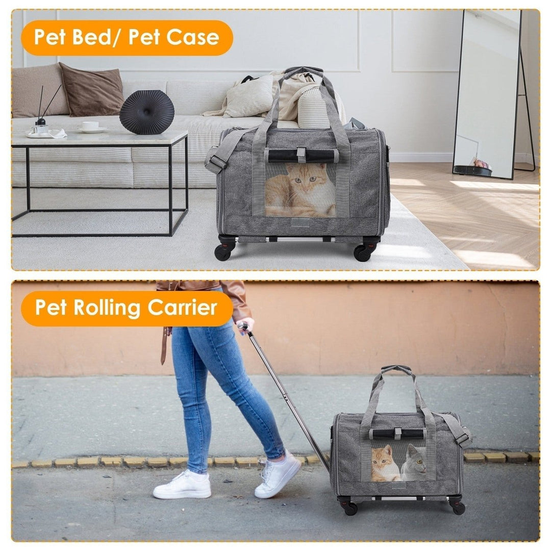 Cat Dog Carrier with Wheels Airline Approved Rolling Pet Carrier with Telescopic Handle Shoulder Strap Image 6