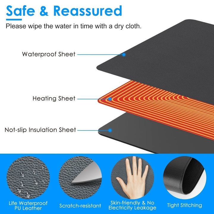 Warm Desk Pad Waterproof Heated Mouse Pad for Office Heated Desk Mat with 3 Temperature Levels 3 Timer Settings Digital Image 4