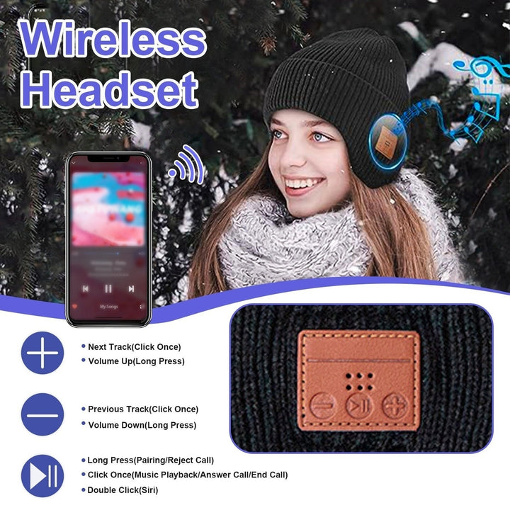 Wireless V5.0 Beanie Hat with Headphones Winter Stylish USB Rechargeable Music Beanie Headset Gift for Music Lovers Men Image 8