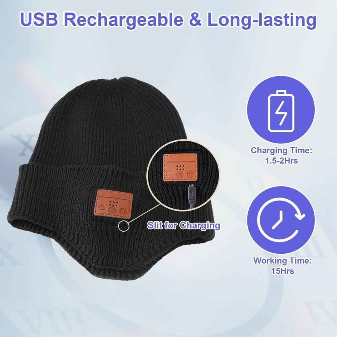 Wireless V5.0 Beanie Hat with Headphones Winter Stylish USB Rechargeable Music Beanie Headset Gift for Music Lovers Men Image 12