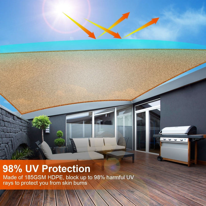 Rectangle Shade Sails Top Canopy 98 Percent UV Block Awning Shelter 185GSM HDPE Patio Cover with Snap Hooks Ropes for Image 4