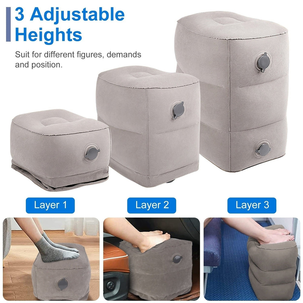 Inflatable Foot Rest with Air Bag 3 Adjustable Height Travel Foot Pillow Kids Airplane Bed Relieve Leg Feet Pain Leg Image 2