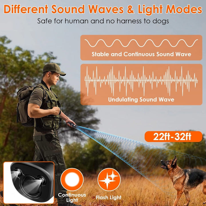 Ultrasonic Dog Anti-Bark Device 2 in 1 Rechargeable Barking Control Training Tool 32ft LED Light 2 Mode Dog Whistle Safe Image 3