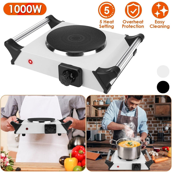 1000W Electric Single Burner Portable Heating Hot Plate Stove Countertop RV Hotplate with 5 Temperature Adjustments Image 1