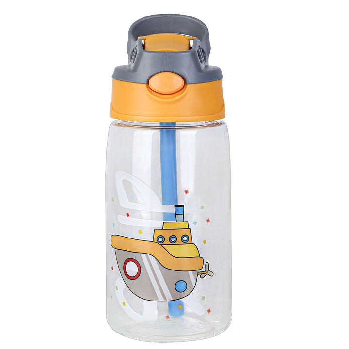 16.2Oz Leak-proof Kids Water Bottle with Straw Push Button Sport Water Bottle for Kids Crab Ship Jellyfish Rocket Image 6