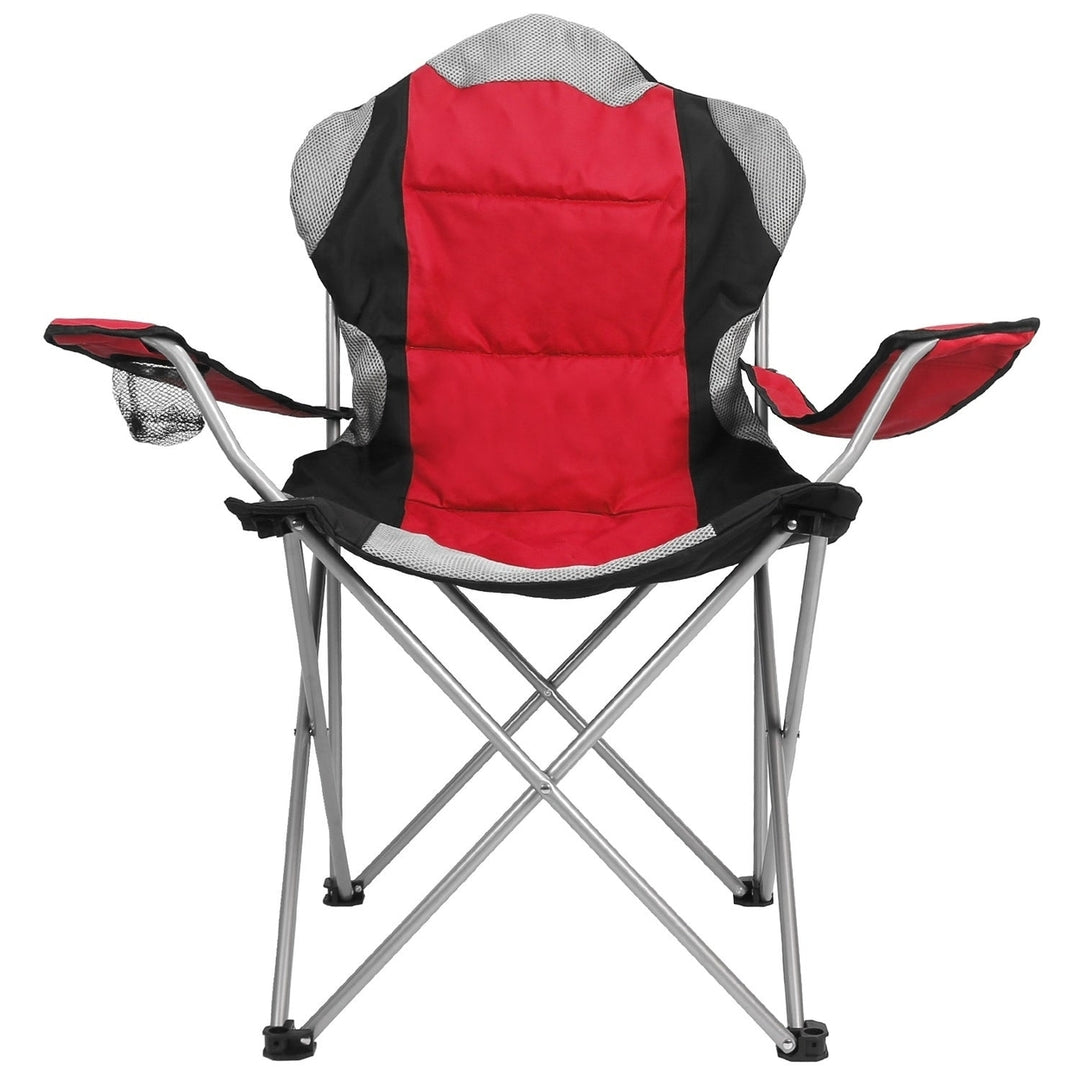 Foldable Camping Chair Heavy Duty Steel Lawn Chair Padded Seat Arm Back Beach Chair 330LBS Max Load with Cup Holder Image 1