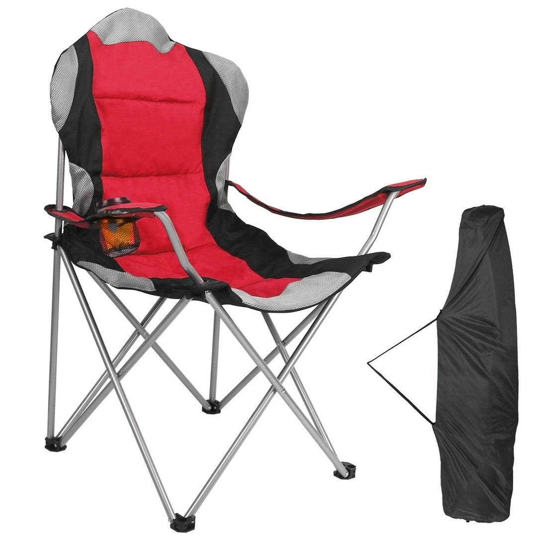 Foldable Camping Chair Heavy Duty Steel Lawn Chair Padded Seat Arm Back Beach Chair 330LBS Max Load with Cup Holder Image 7