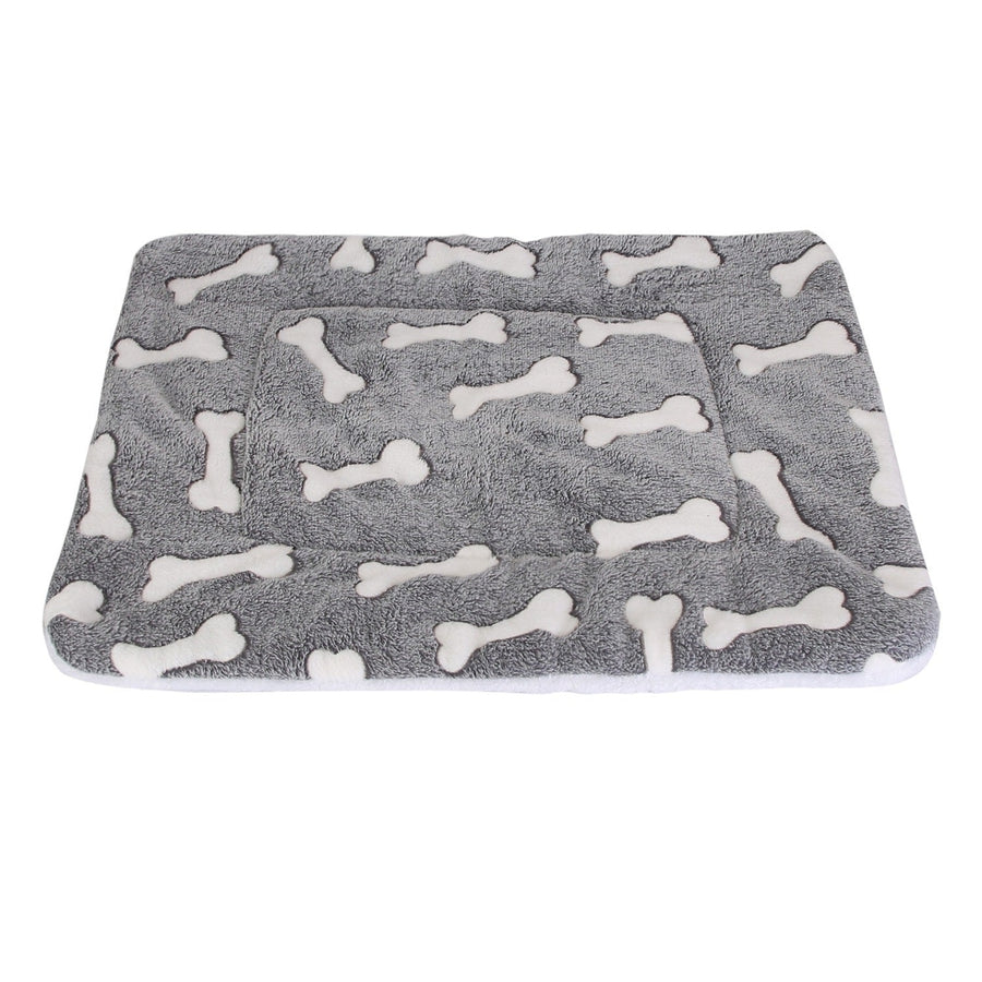Dog Bed Mat Comfortable Flannel Dog Crate Pad Reversible Cushion Carpet Machine Washable Pet Bed Liner with Bone Image 1