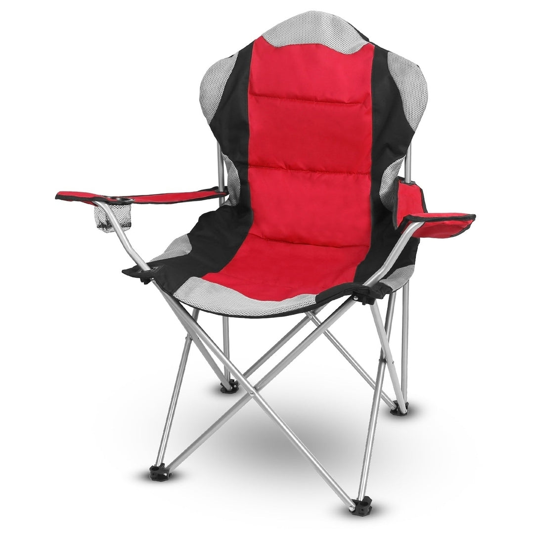 Foldable Camping Chair Heavy Duty Steel Lawn Chair Padded Seat Arm Back Beach Chair 330LBS Max Load with Cup Holder Image 8