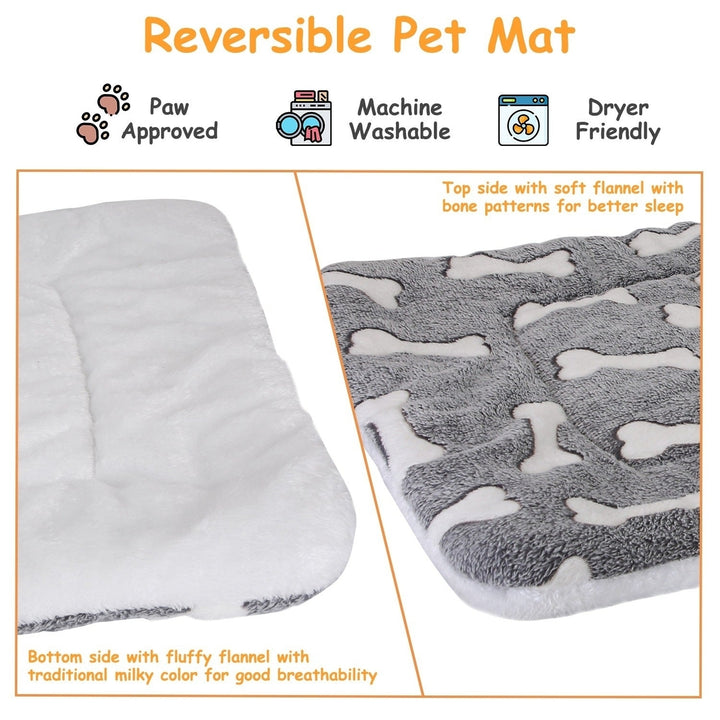 Dog Bed Mat Comfortable Flannel Dog Crate Pad Reversible Cushion Carpet Machine Washable Pet Bed Liner with Bone Image 4