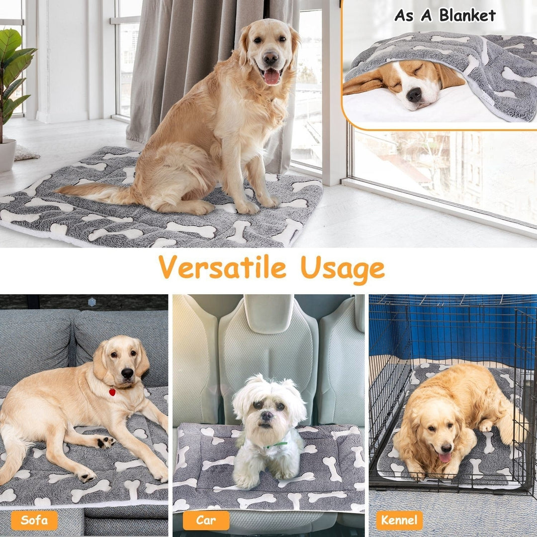 Dog Bed Mat Comfortable Flannel Dog Crate Pad Reversible Cushion Carpet Machine Washable Pet Bed Liner with Bone Image 4