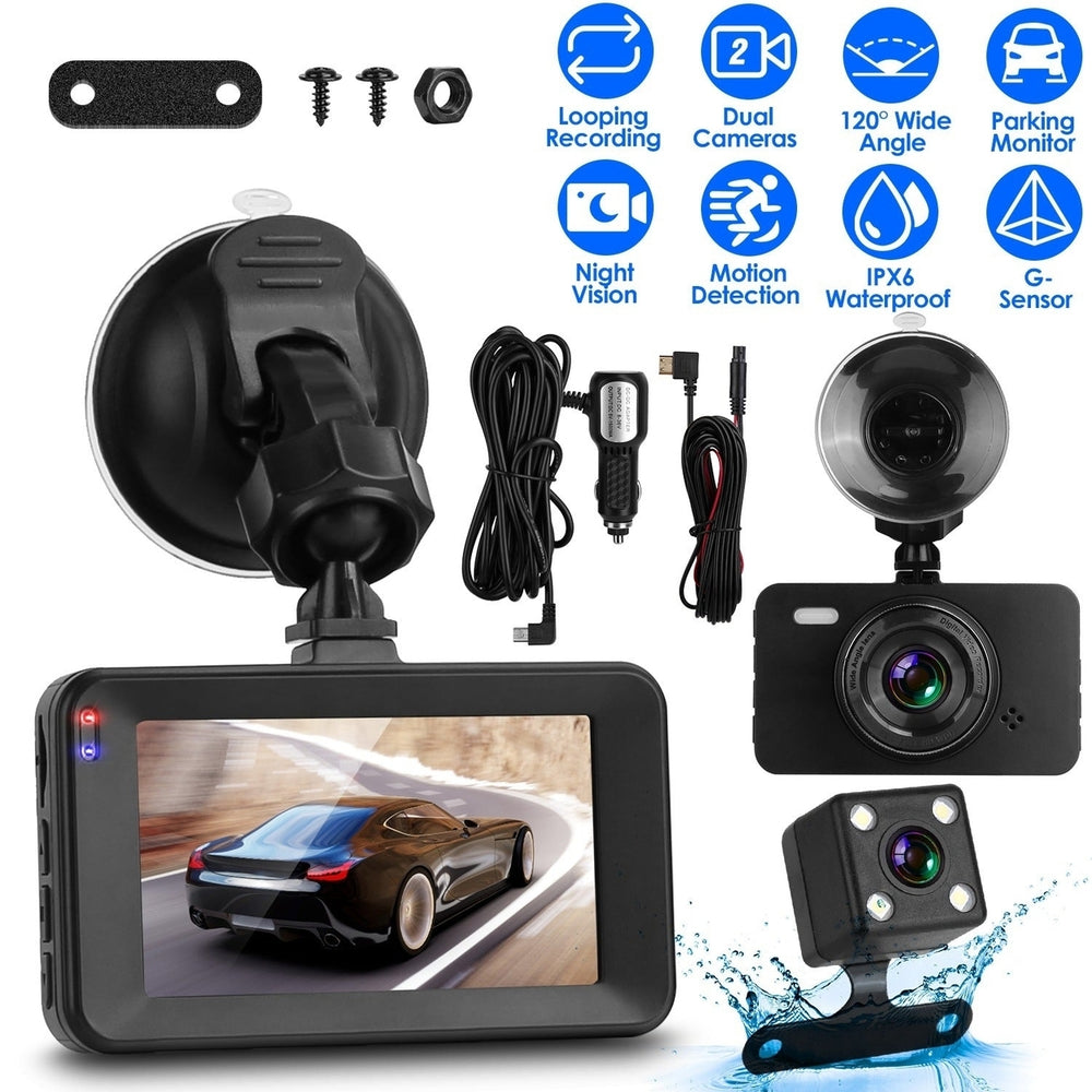 1080P Dual Dash Cam 3in Screen Vehicle Driving Recorder with Front Rear Camera G Sensor Motion Detection Parking Monitor Image 2